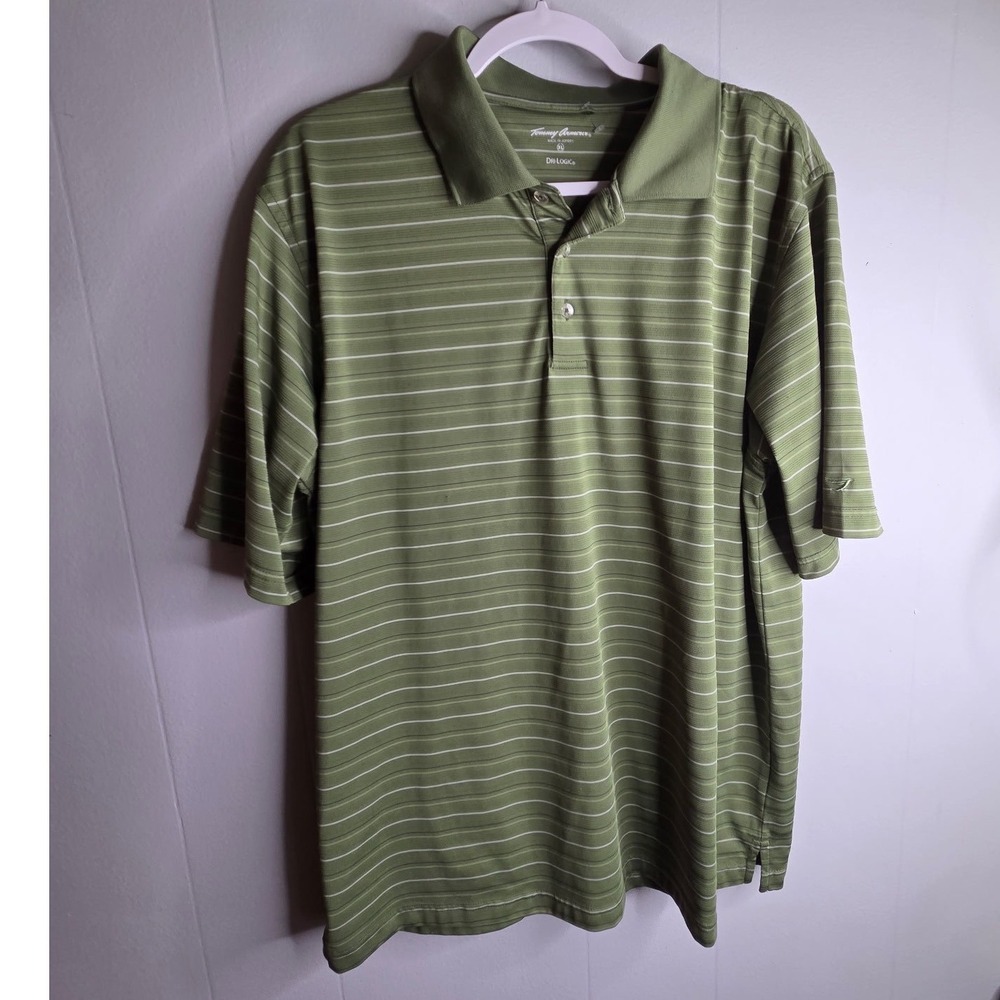 Tommy Armour Mens XL Dri-Logic Striped Golf Polo Shirt Olive Green Short Sleeve